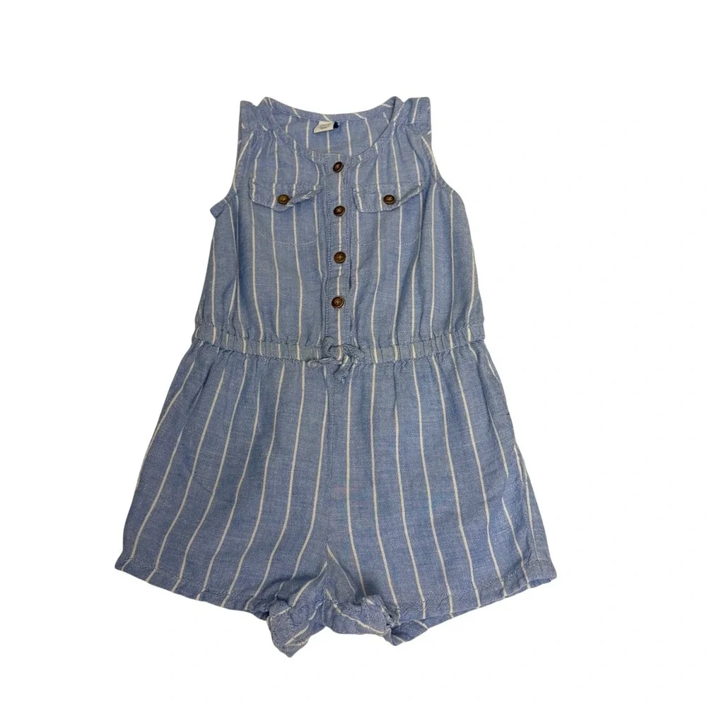 Old Navy Baby Girl Blue White Striped Linen Blend Romper 18-24M Sleeveless